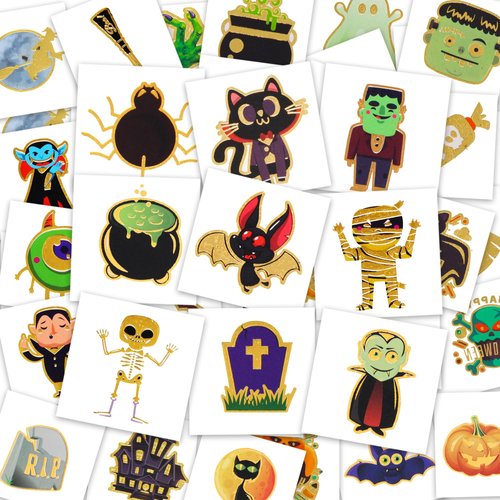 144 PCS Halloween Party Favors Decorations Temporary Tattoos for Kids, Halloween Assorted Waterproof Fake Pumpkin Temp Tattoo Sticker for Boys Girls Goody Bag Stuffers Prizes