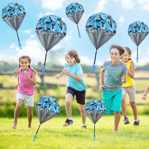 Catcan 12 Pcs Parachute Toy, Camo Blue Parachute Men Toy Tangle Free Throwing Hand Throw Outdoor Flying Gifts Paratrooper Toy No Battery nor Assembly Required (Blue)