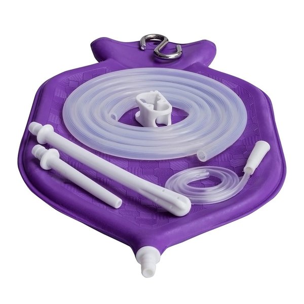 HealthAndYoga™ NaturoFlo Superior Enema Bag Kit with Silicone Tubing Hose and Fittings - 2 Quart Fountain Open top Kit for Fleet Enema and Anal Douche - Purple