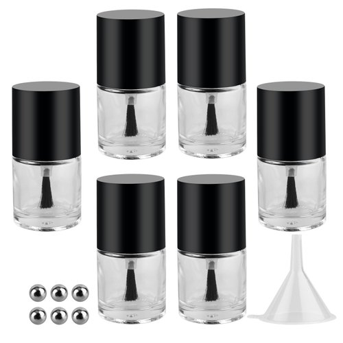 GTHER 6PCS 10ML Empty Nail Polish Glass Bottles with Brush Cap & Funnel & Mixing Balls for Nail Art