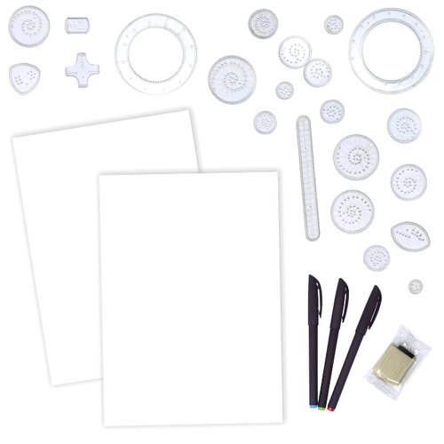 Sunny Days Entertainment Studio DIY Spiral Design Maker | Creative Art Set with 22 Spiral Wheels, Colored Pens, and 20 Sheets of Art Paper for Kids