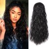 olacare 24inch Long Corn Curly Wave Drawstring Ponytail Synthetic High Puff Ponytail Hair Pieces With Comb Clip in Black Wavy Ponytail Clip in Hair Extensions Curly Ponytail Extension drawstring ponytail extension