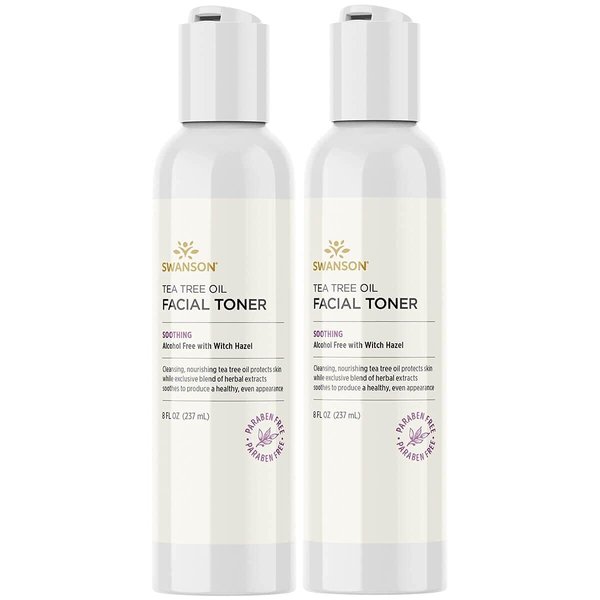 Swanson Tea Tree Oil Facial Toner with Witch Hazel 8 Ounce (237 ml) Liquid (2 Pack)