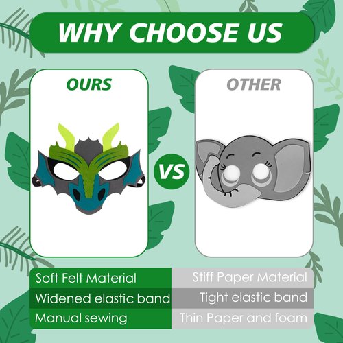 Zalmoxe Felt Dragon Dinosaur Masks for Kids Dinosaur Birthday Party Decorations Supplies Halloween Masks Dress-Up Costumes for Boys Girls(12B)