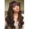 Stamped Glorious Brown Wig with Bangs for Women Long Wavy Curly Wigs Synthetic Hair Wig for Girls Party Daily Use