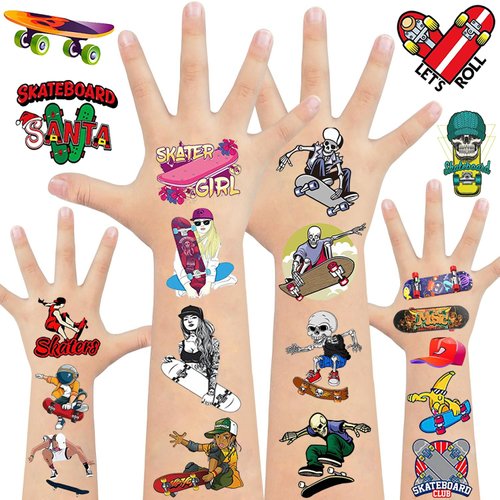 20Sheet Skateboard Sports Temporary Tattoos Stickers 240Pcs Party Decoration Supplies for Girls Boys Birthday Halloween Party Favors Goodie Bags Fillers Exchange Gifts School Prizes Game Rewards