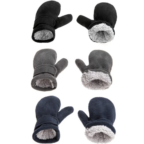 Baby Mittens Toddler Boys Girls Winter Outdoor Gloves Kids Easy-On Fleece Warm Mittens Black Gray Navy 3 Pairs L（2-4 years）