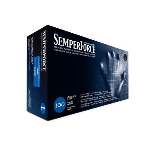 Sempermed SemperForce Black Powder Free Exam Medical Gloves, Medium (10 Boxes: 1000 Case)
