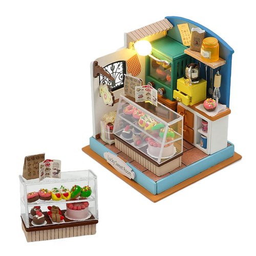 DIY Miniature Dollhouse Kit Wooden Dolls House with LED Creative Room Mini House Building Kit for Birthday Gift (Lucky Sweet Room)