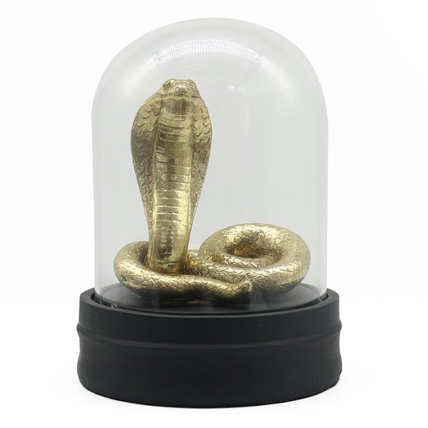 Lukitas Golden Cobra Snake Collectible Figurine Decor, Glass Dome Cloche Whith Base, Creative Tabletop Ornament, Resin 6.5''