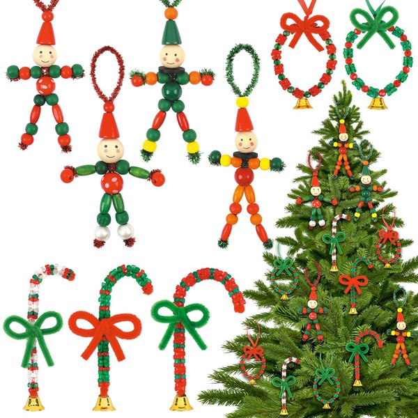 Happy makers 390PCS Christmas Crafts Create Your Own Bead Elves DIY Beads Ornaments Kits Christmas Tree Decoration Include Candy Cane,Wreath,Elf,Xmas Holiday Gifts Decor Party Decorations Supplies