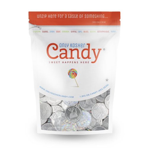 Only Kosher Candy Bulk Kosher Nut Free Parve Hanukkah Gelt Coin, Silver Foil Wrapped Chocolate Coins, 165 Count