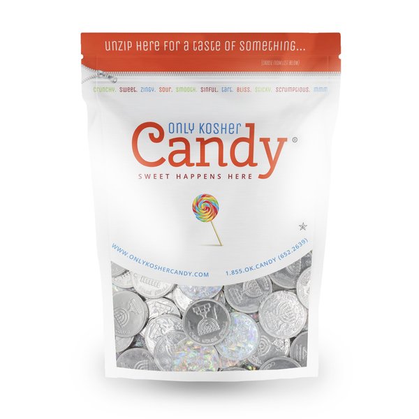 Only Kosher Candy Bulk Kosher Nut Free Parve Hanukkah Gelt Coin, Silver Foil Wrapped Chocolate Coins, 165 Count