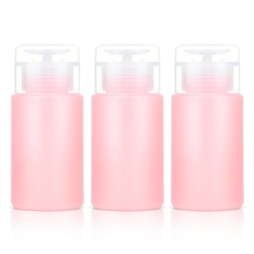 Corconess 3 Pack Push Down Pump Dispenser Acetone Dispenser Alcohol Dispenser Push Down Pump Bottle Dispenser 4OZ/120ML Empty Pink Travel Bottle for Nail Polish Remover,Makeup Remover,Toner