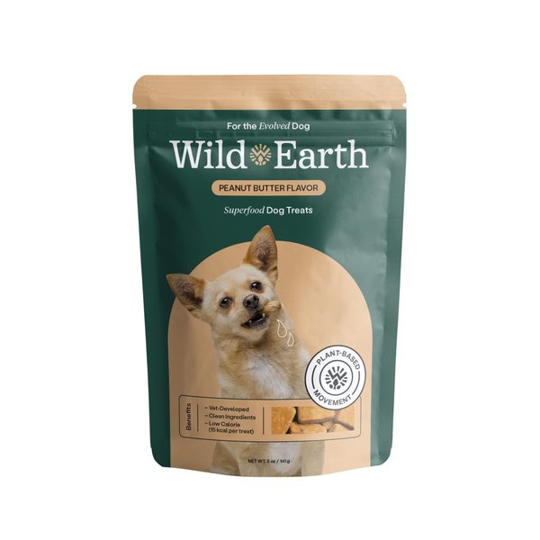Wild Earth Superfood Dog Treats, Plant Based Dog Treats with Omega Acids, Prebiotics & Koji Protein, No Fillers, Veterinarian-Developed, Peanut Butter Flavor