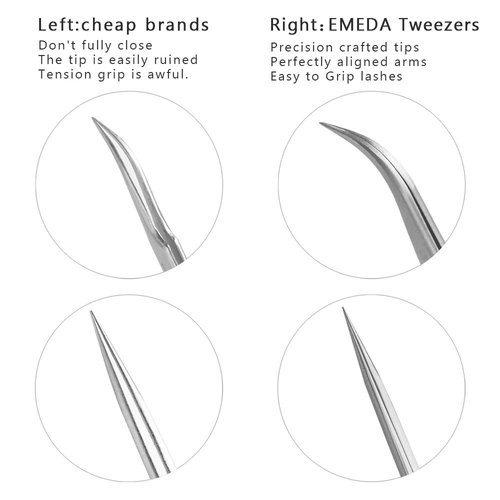 EMEDA Eyelash Extension Tweezers 2 Pieces VETUS Straight Pointer and J Curved Tweezers for Eyelash Extensions Precision Lashing Tweezers Professional Tools for Isolation Classic Volume Lash Extensions