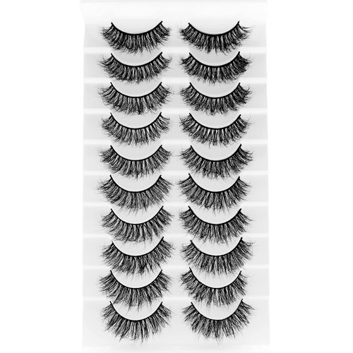 Arekey False Lashes Natural Fake Eyelashes Wispy Soft Lightweight Faux Mink Lashes 3D Effect 10 Pairs Pack