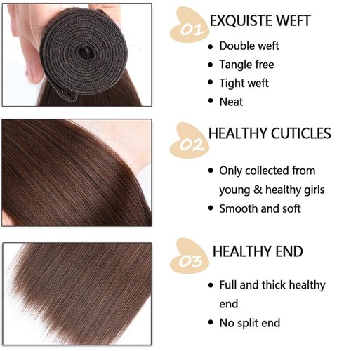 Color #4 Bundles Dark Brown Straight Human Hair Bundles Color #4 Straight Bundles Human Hair 3 Bundles 10 10 10 Inch Chocolate Brow Bundles Remy Hair Extensions