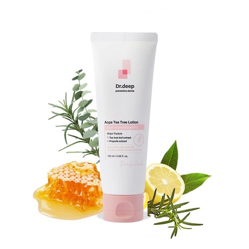 Dr.Deep Acpa Tea Tree Lotion 4.05 fl.oz. Acne Treatment, Extra Soothing & Nourishing Non-Greasy Botanical Facial Moisturizer, Pimple Cream, Daily lotion, Oily, Sensitive skin.