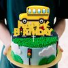 Glitter School Bus Cake Topper Happy Birthday Theme Cake Decor, Child Boys Girls School Themed Party Supplies