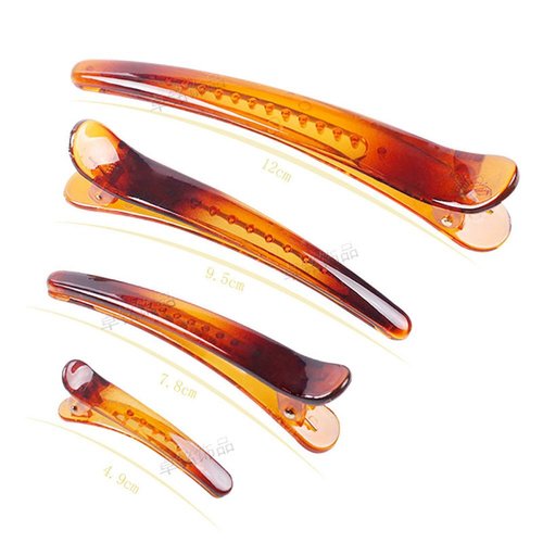 12PCS Brown Plastic Metal Alligator Bows Hair Clips Professional Hairdressing Salon Hair Barrettes Duck Bill Teeth Hair Clips Non Slip Band Clips (4.9CM)