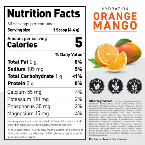 Kaged Electrolyte Hydration Powder | Hydracharge Orange Mango | Sports Drink for Men and Women | Pre, Post, Intra Workout Supplement | 60 Servings