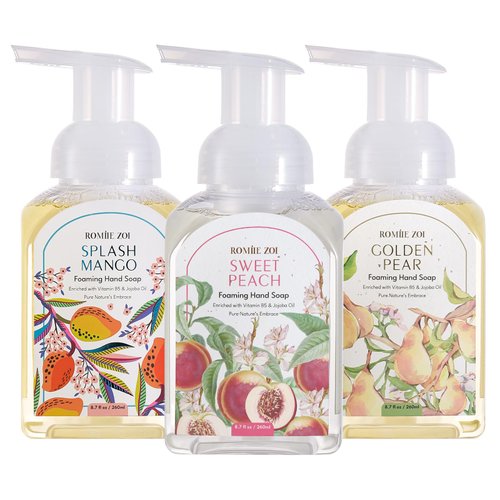ROMIIE ZOI Mini Foaming Hand Soap - Pack of 3 - Golden Pear, Sweet Peach, Mango - 260 ML/ 8.7 FL. OZ Each