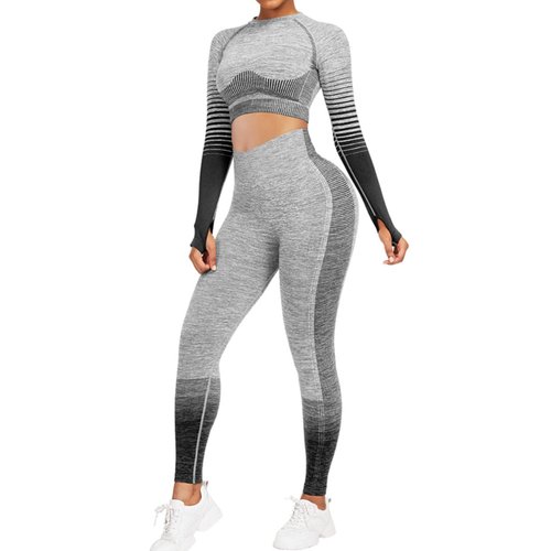 FeelinGirl Workout Clothes for Women Sweater Sets Outfits Long Sleeve Crop Top Tummy Control Gym Exercise Leggings