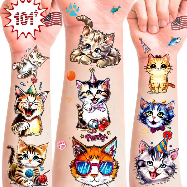 101+ Cat Temporary Tattoos – Printable, Waterproof Fake Tattoos for Kids, Girls, Boys, Teens & Adults – Ideal for Birthday Parties, Decorations (A)
