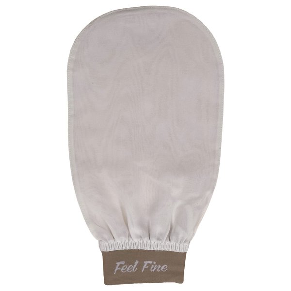 Turkish 100% Silk Exfoliating Gloves & Mitt, Bath Scrub Exfoliator Body Glove, Fake Tan Remover Bath Mitt for Women, Men, Shower, Hammam, Spa by Feel Fine (White & Brown)