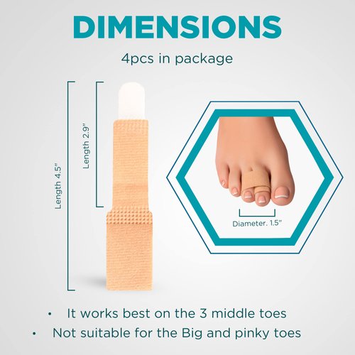 Homergy Hammer Toe Straightener Corrector Splint - 4 Broken Toe Wraps, Brace Orthopedic Separator, Cushioned Bandages, Heal Wrap Toe Straighteners for Crooked Toes, Align Hallux Valgus (Beige)