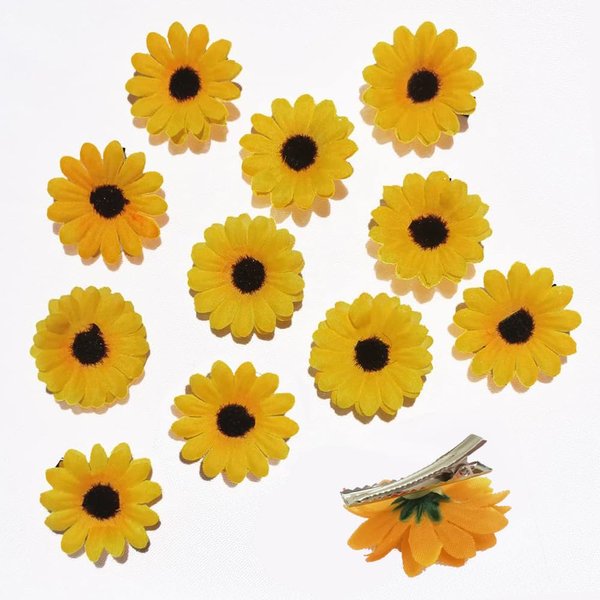 [12 Packed] Women Sweet Mini Sunflower Side Hair Clip Beach Wedding Flower Bridesmaid Hair Accessory