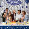 40th Birthday Decorations for Men, Blue and Silver 40th Birthday Party Decorations for Him, Happy Birthday Banner 40th Birthday Balloons Tablecloth Fringe Curtains Hanging Swirls Bday Party Supplies