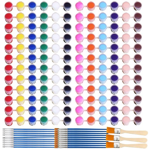167 Pcs Acrylic Paint Set for Kids&Adults,Bulk Set of 24 Washable Paint Sets in 12 Colors,Acrylic Paint Strips with 20 Pcs Paintbrushes Perfect for Home Birthday Classroom Party Favors