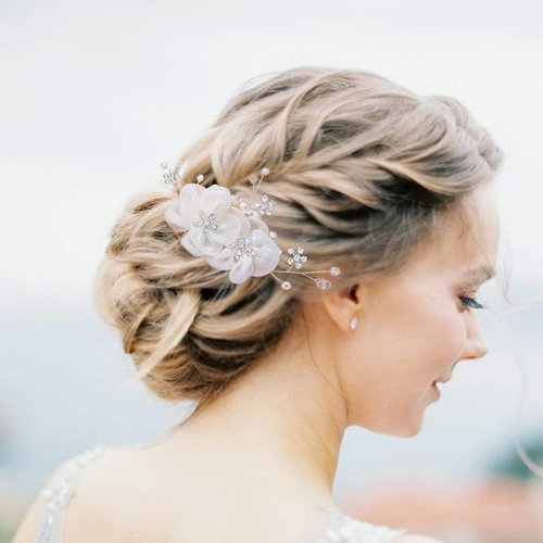Foyte Crystal Flower Hair Comb Wedding Headpiece Silver Rhinestone Hair Piece Bride Pearl Hair Accessories for Women