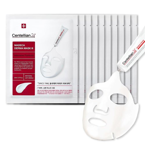 CENTELLIAN 24 Madeca Derma Face Mask (Intensive, 10pc) - Soothing Cotton Sheet Mask for Sensitive, All Skin Types, 24-Hour Hydration. Premium Korean Skin Care. TECA, Centella Asiatica, Madecassoside.