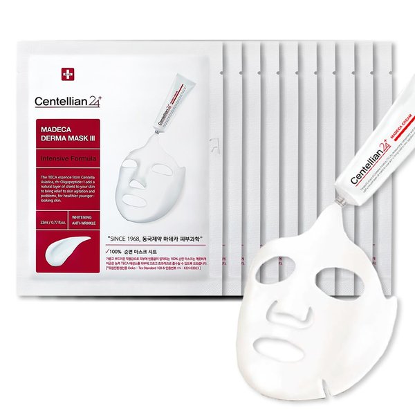 CENTELLIAN 24 Madeca Derma Face Mask (Intensive, 10pc) - Soothing Cotton Sheet Mask for Sensitive, All Skin Types, 24-Hour Hydration. Premium Korean Skin Care. TECA, Centella Asiatica, Madecassoside.