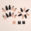 Almond Press on Nails Long Oval Fake Nails Black French Tip Acrylic Nails with Gold Lines Design Full Cover Natural Glue on Nails Reusable Stick on Nails for Women Girls