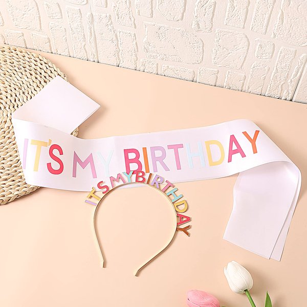 JIAHANG Letters Birthday Tiara Headband&Sash for Girls Women, It's my Birthday Crown Headband and Sash Set, Birthday Girl Headband Gifts