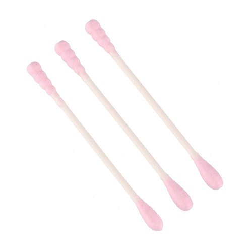 Chrontier 200 Count Round & Spiral Shaped Double Tipped Cotton Swabs Buds Paper Sticks Biodegradable Hypoallergenic Clean Care Beauty Makeup Cosmetic Tool Pink