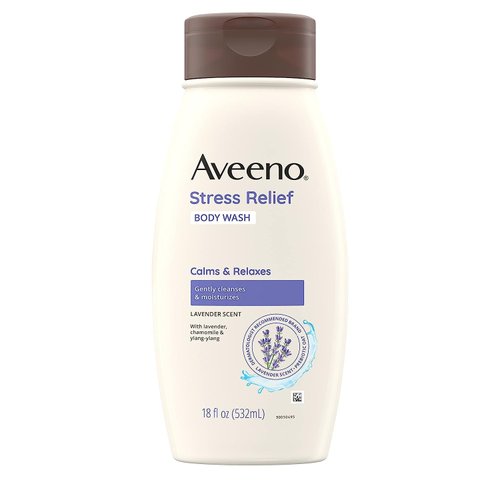 Aveeno Stress Relief Body Wash with Soothing Oat & Lavender Scent for Sensitive Skin, Moisturizing Shower Wash Gently Cleanses & Helps You Feel Calm & Relaxed, Sulfate-Free, 18 fl. oz