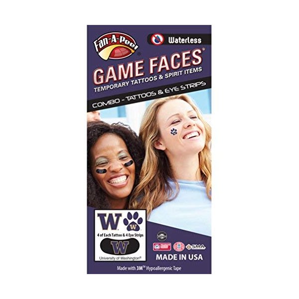Washington – Waterless Peel & Stick Temporary Tattoos – 10-Piece Combo – 6 Purple/Gold W Logo & 4 Purple/Gold W Logo