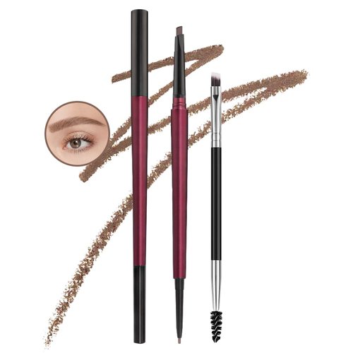 Kaely 2Pcs Eyebrow Pencil Set,Dual Ends Eye Brow Pencils for Women,Waterproof Eyebrows Makeup Pen with Eyebrow Brush,lápiz de cejas maquillaje,Vegan Cosmetics,02 Light Brown
