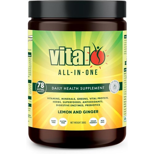 Vital All-in-One Daily Powdered Supplement - Natural Greens Superfood Powder for Energy & Health, Super Greens Powder Drink Mix with Probiotic & Antioxidant Support - Lemon & Ginger, 10.58 oz (300 g)