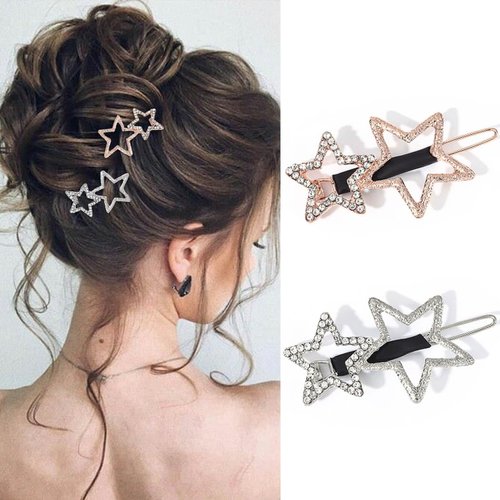 Bartosi Star Hair Clips Gold Rhinestone Star Hair Barrettes Crystal Hair Pins Decorative Hair Accessories for Women and Girls (Pack of 2)