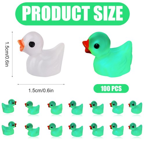 KINBOM 100pcs Mini Luminous Resin Ducks for Crafts, Tiny Ducks Miniature Figures for Aquarium Garden Landscape Dollhouse Ornament Small Potted Decorations DIY