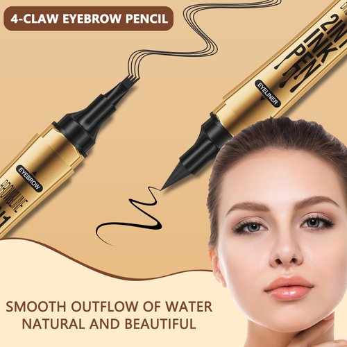 1 Pcs Microblading Eyebrow Pencil 2-in-1 Dual-ended Eyebrow Pen 3-Prong Micro-Fork Tip Applicator & Precision Brush Tip Brow Pencil Waterproof Stay on All-day Makeup for Natural Eyebrow, Black