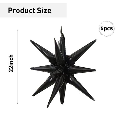 6 Pcs Black Star Foil Balloons One-Piece 14-Pointed Star Balloons 4D Starburst Cone Mylar Balloons 22inch Christmas Birthday Wedding Wedding Anniversary Party Supplies(Black)