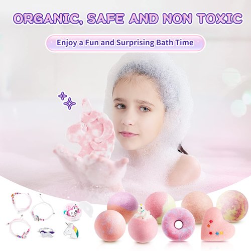 Unicorn Bath Bombs for Girls Bath Bombs with Surprise, 9 PCS Bath Bombs for Kids with Surprise Inside, Organic Bath Bombs for Kids Girls,Natural Toddler Bath Bombs,Kids Bath Bombs with Surprise Inside