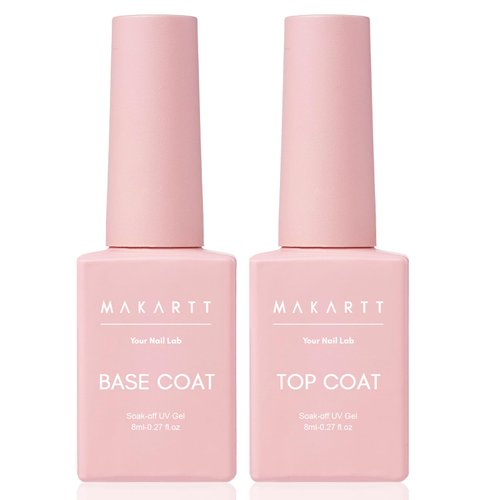 Makartt Gel Top Coat and Base Coat Kit: Clear Gloss Shiny No Wipe Stain Resistant General Top Coat Nail Polish UV and Primer for Acrylic Nails Dip Powder Gel Nail Polish Beauty Gift